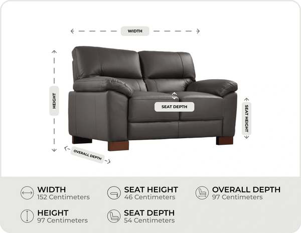 Dalmore Genuine Leather Grey 2 Seater Sofa measurement
