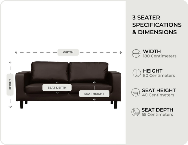 Box Brown  Leather 3 seater measurements