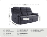 Bristol Grey Fabric Manual Recliner 3 Seater Sofa measurements
