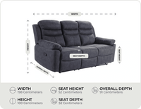 Bristol Grey Fabric Manual Recliner 3 Seater Sofa measurements
