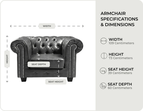 Windsor Classic Grey Leather Armchair measurements
