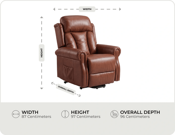 Derby Genuine Leather Tan Rise & Recline Mobility Chair measurements