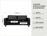 Box Black  Leather 3 seater measurements
