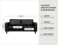 Box Black  Leather 3 seater measurements