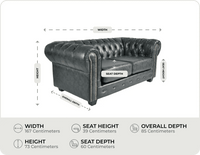Chesterfield Green Leather Antique 2 Seater Sofa - measurements