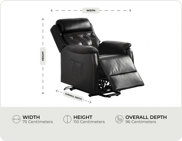 Oliver Genuine Leather Black Rise & Recline Mobility Chair measurements
