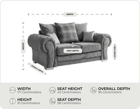 Florence Scatter Grey Fabric 2 Seater Sofa measurements