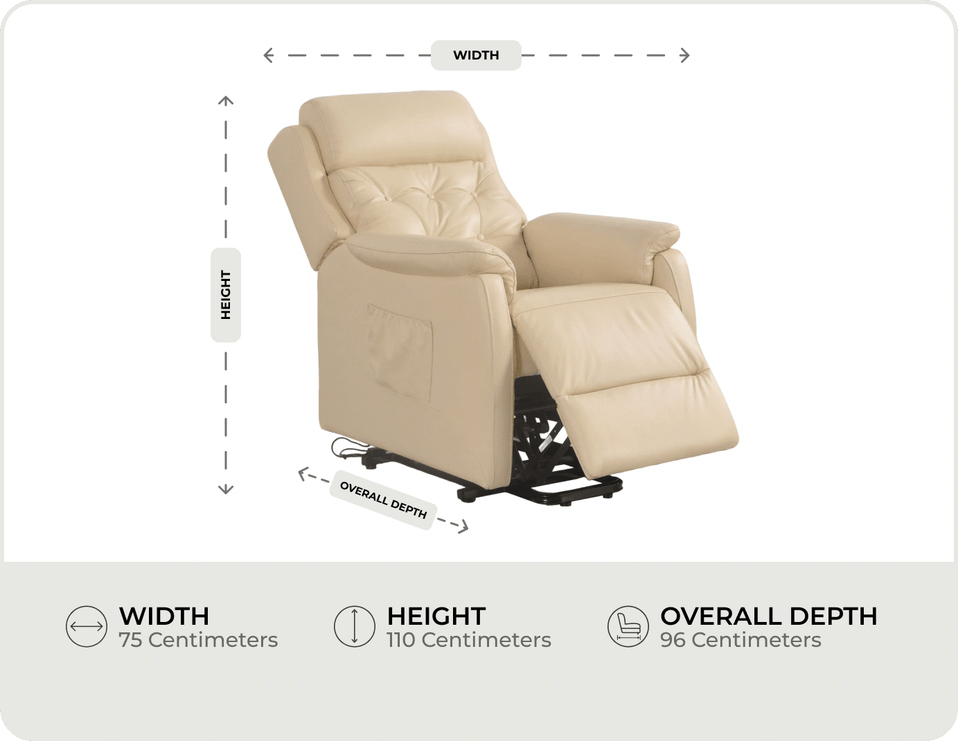 Oliver Genuine Leather Cream Rise & Recline Mobility Chair measurements