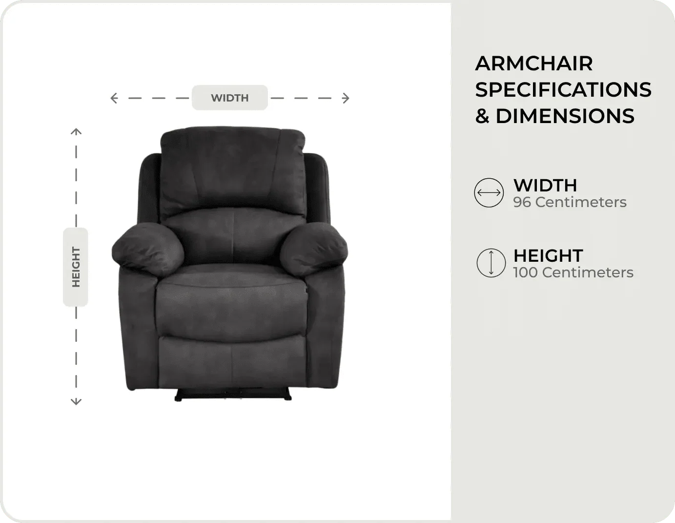 Serano Grey Fabric Armchair measurements