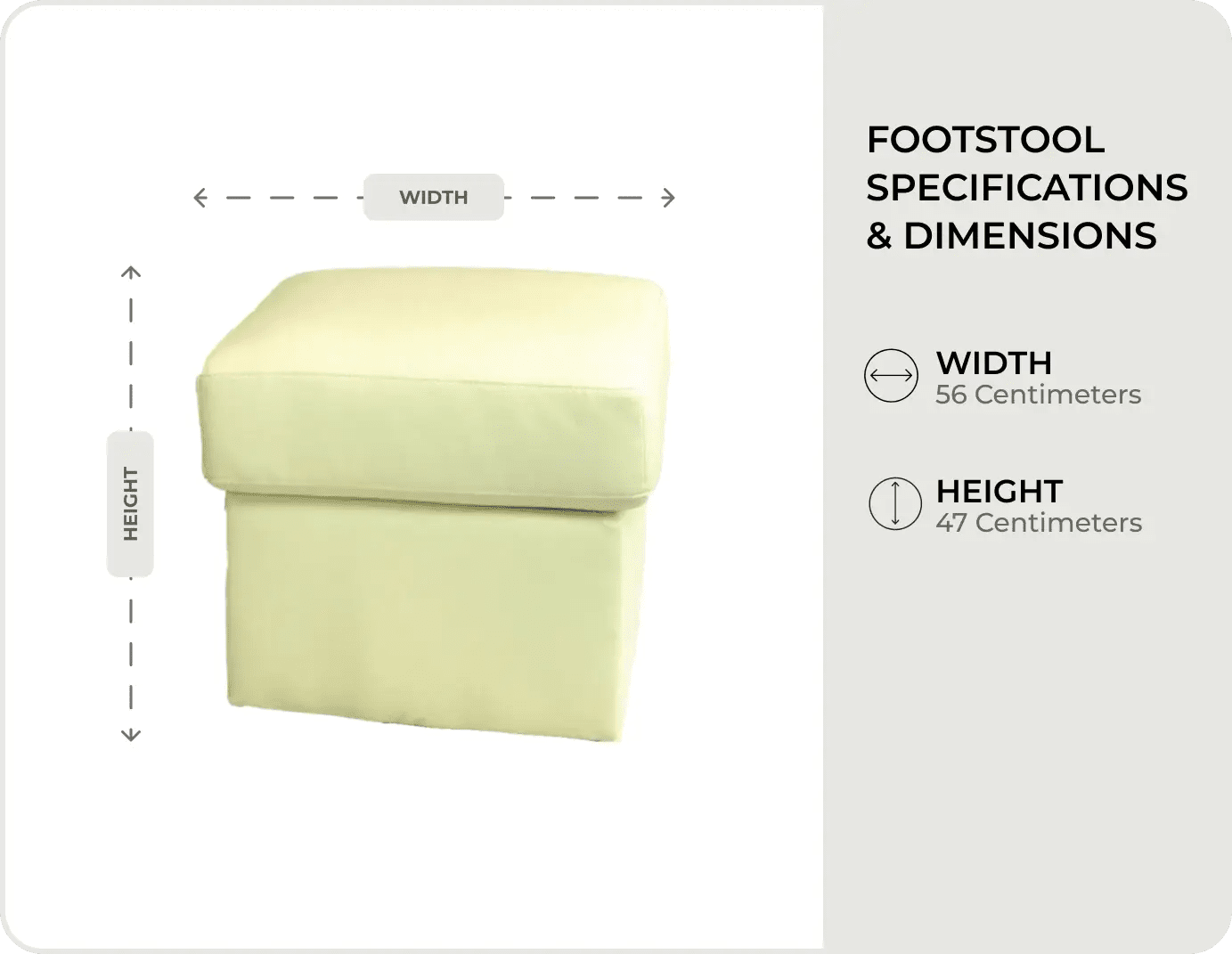 Veloura Cream  Leather footstool measurements