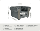 Chesterfield Green Leather Antique Armchair - measurements