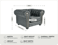 Chesterfield Green Leather Antique Armchair - measurements