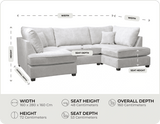 Mayfair Silver  Fabric U Shape High Back Corner Sofa + Footstool measurements