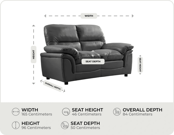 Florence Grey Leather 2 Seater Sofa measurement