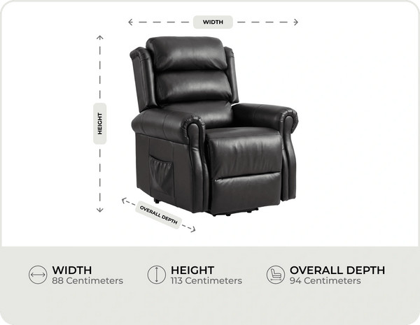 Cambridge Genuine Leather Black Rise & Recline Mobility Chair measurements