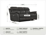 Torino Genuine Leather Grey Electric Power Recliner 3 Seater Sofa measurements