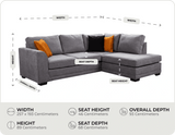 Orka Sofa Grey Fabric Right Hand Corner Sofa - RHC measurement