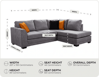 Orka Sofa Grey Fabric Right Hand Corner Sofa - RHC measurement