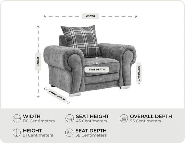 Florence Scatter Grey Fabric Armchair measurements