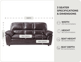 Florence Brown Leather 3 Seater Sofa measurements