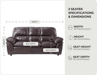 Florence Brown Leather 3 Seater Sofa measurements