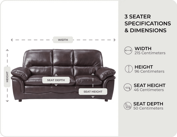 Florence Brown Leather 3 Seater Sofa measurements
