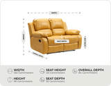 York Mustard Leather Manual Recliner 2 Seater Sofa measurement