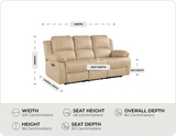 York Cream Leather Electric Recliner 3 Seater Sofa measurement