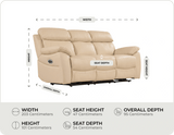 Torino Genuine Leather Cream Electric Power Recliner 3 Seater Sofa    measurements

