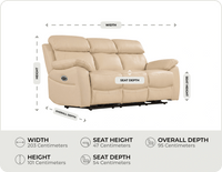 Torino Genuine Leather Cream Electric Power Recliner 3 Seater Sofa    measurements
