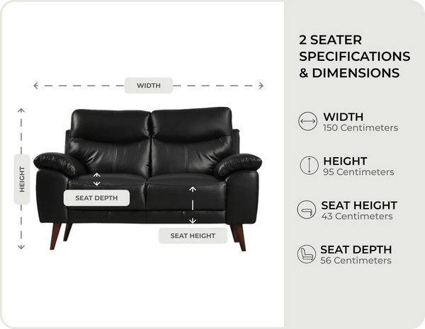 Ascot black Leather 2 seater measurements