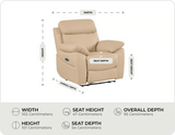 Torino Genuine Leather Cream Electric Power Recliner Armchair    measurements
