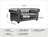 Chesterfield Grey Leather Antique 2 Seater Sofa measurements
