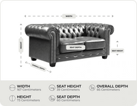 Chesterfield Grey Leather Antique 2 Seater Sofa measurements
