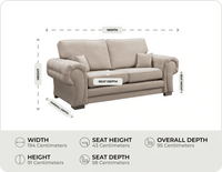 Florence High Back Cream Fabric 3 Seater Sofa Bed measurements