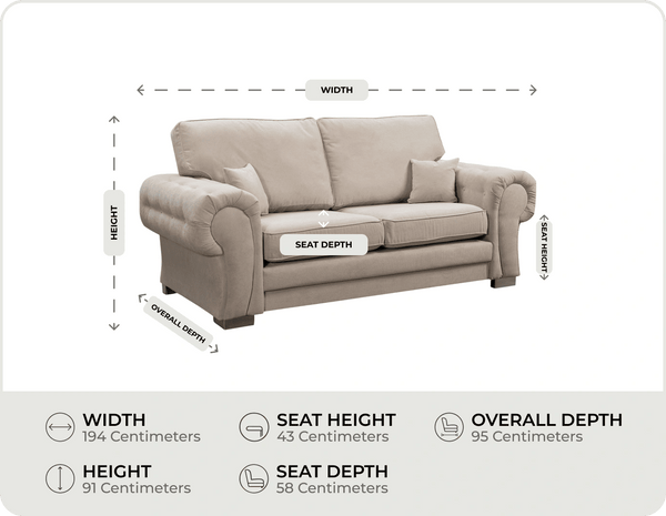 Florence High Back Cream Fabric 3 Seater Sofa Bed measurements