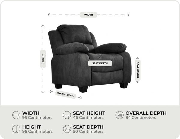 Veloura Charcoal Fabric Armchair measurement