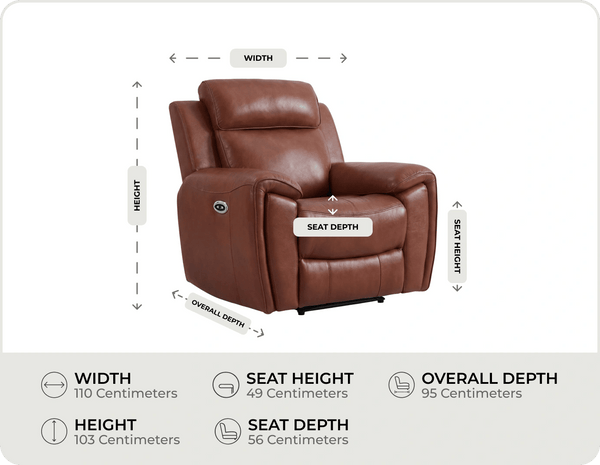 Leo Tan Genuine Leather Armchair with Electric Power Recliner 
measurements