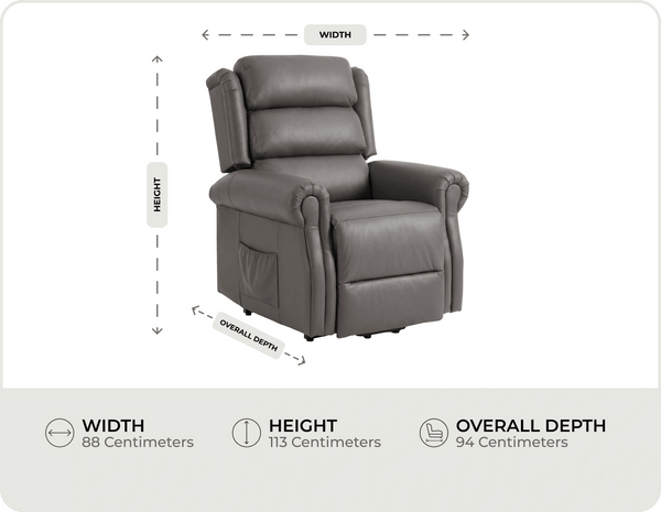 Cambridge Genuine Leather Grey Rise & Recline Mobility Chair measurements
