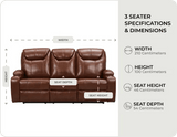 Cinemax Tan Electric Leather 3 Seater Recliner Sofa With Two Cup Holders