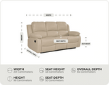 York Cream Leather 3 Seater Manual Recliner Sofa measurement