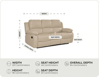 York Cream Leather 3 Seater Manual Recliner Sofa measurement