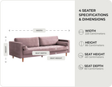 Scott Dusty Rose Velvet 4 Seater Sofa measurement 