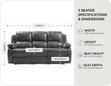 York Grey Leather 3 Seater Manual Recliner Sofa