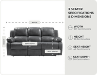 York Grey Leather 3 Seater Manual Recliner Sofa