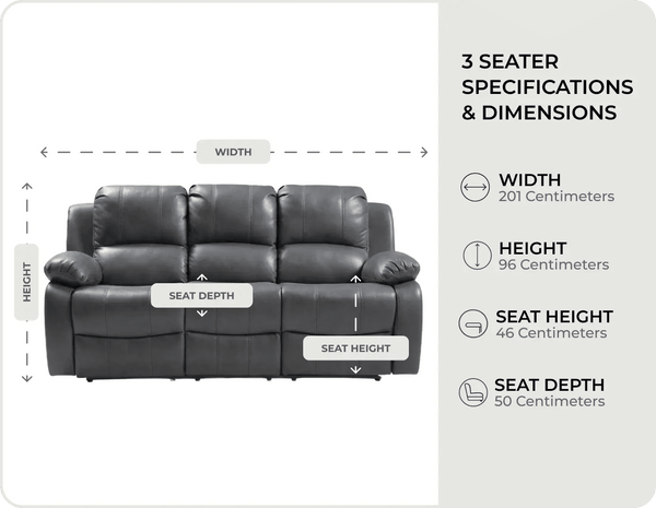 York Grey Leather 3 Seater Manual Recliner Sofa