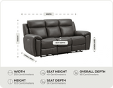 Leo Genuine Leather Grey Electric Power Recliner 3 Seater Sofa measurements