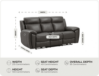 Leo Genuine Leather Grey Electric Power Recliner 3 Seater Sofa measurements