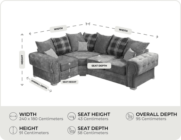 Florence Scatter Grey Fabric Left Corner Sofa measurements