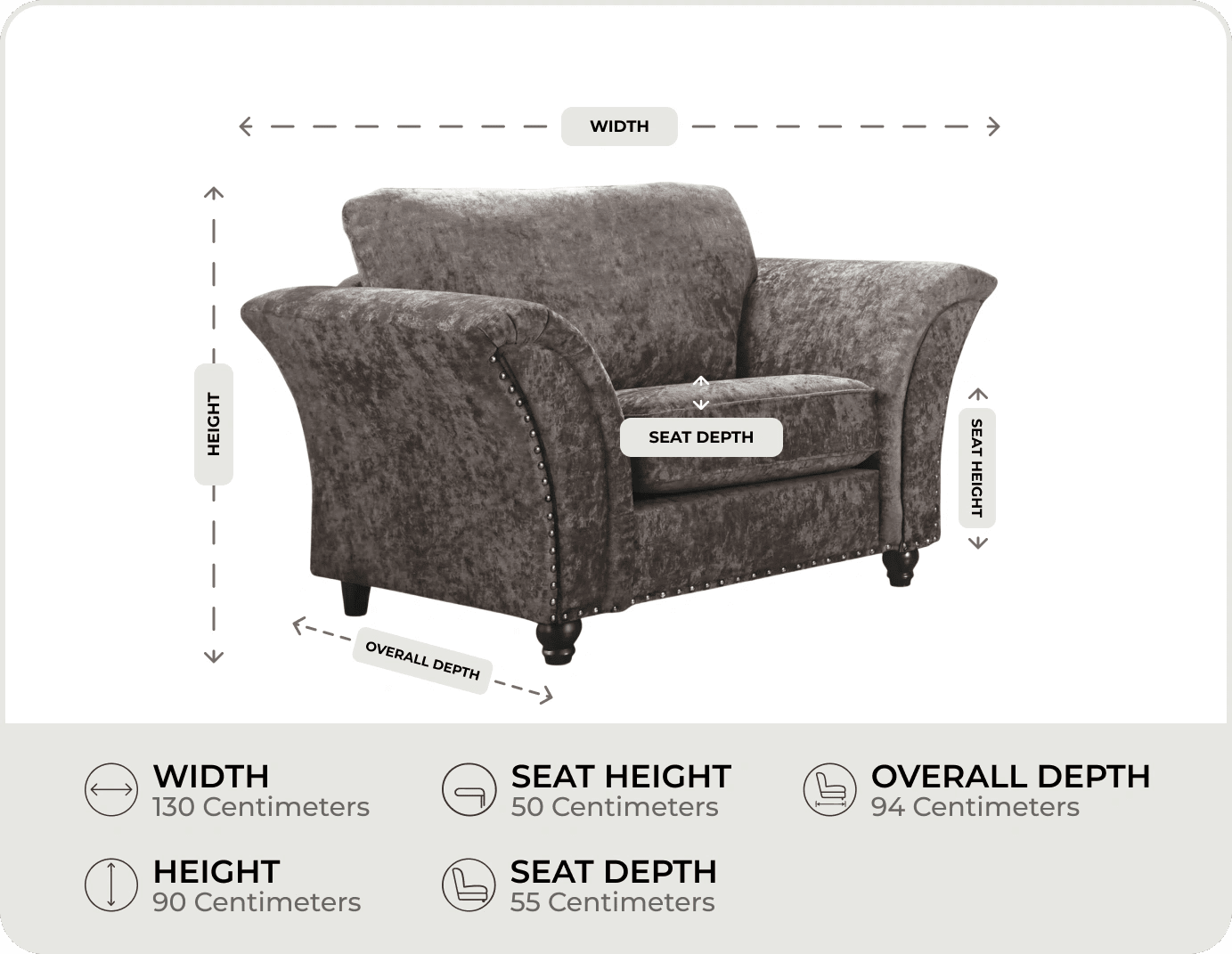 Cotswold Truffle  Fabric Armchair measurements
